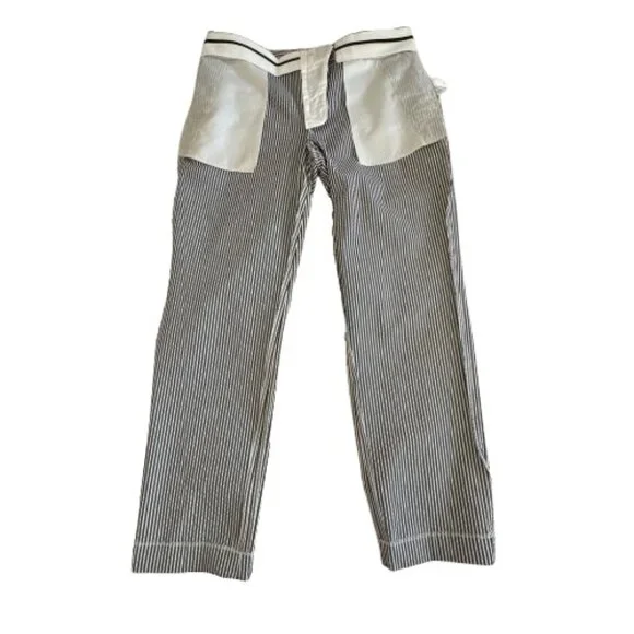 Ann Taylor Women' 6 Devin Fit Blue & White Striped Seersucker Cotton Capri Pants - Picture 6 of 13